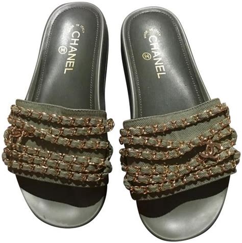 chanel cruise slides khaki|Chanel espadrilles heels.